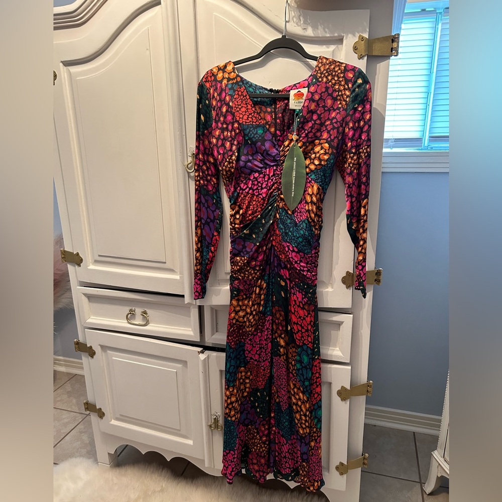 Farm Rio multi-colored rainbow hearts midi dress